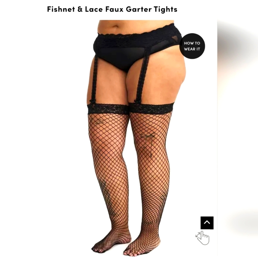 Torrid Fishnet & Lace Faux Garter Tights